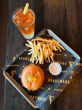 Burger and fries overhead